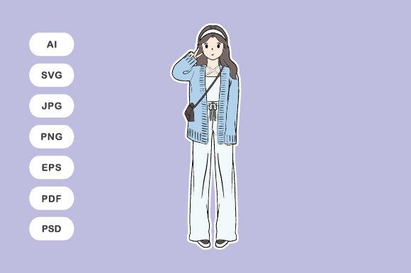 Download Casual Look in Cardigan Illustration - Card Collection