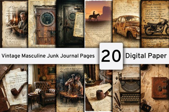 Download Vintage Masculine Junk Journal Pages - Masculine Collection